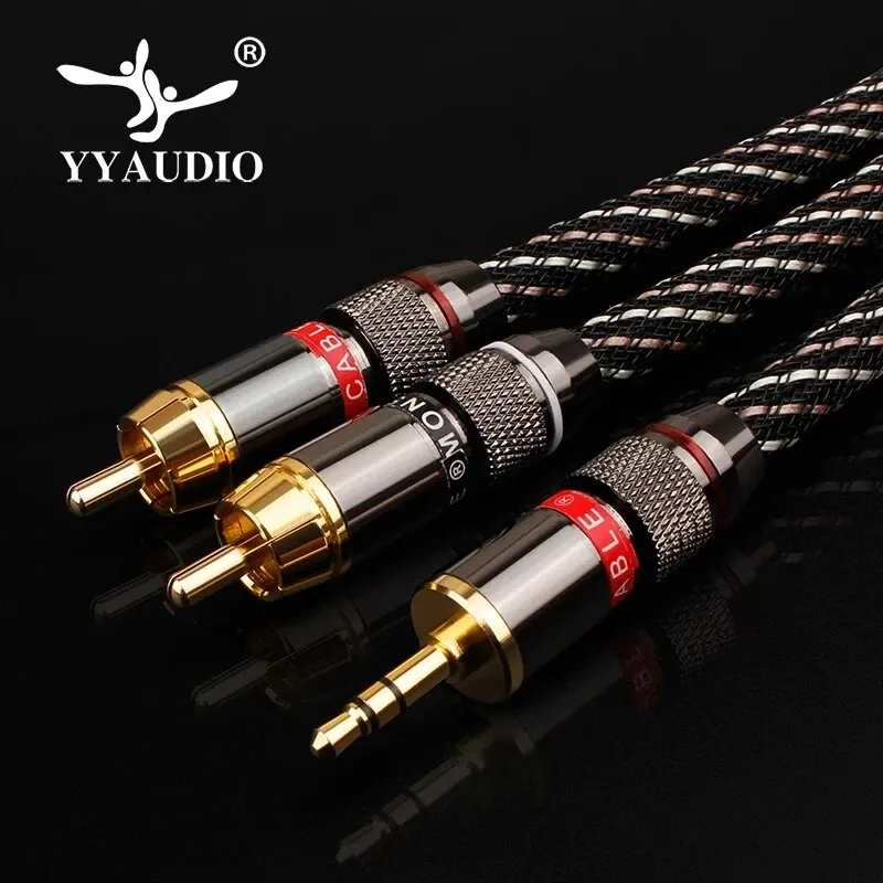 YYAUDIO HiFi 3.5mm do 2rca Kabel audio 6N OFC AUX 3.5 Stereo Jack RCA Y Rozgałęźnik Kabel do MP3 MP4 PC Wzmacniacze Telefoniczne Mikser