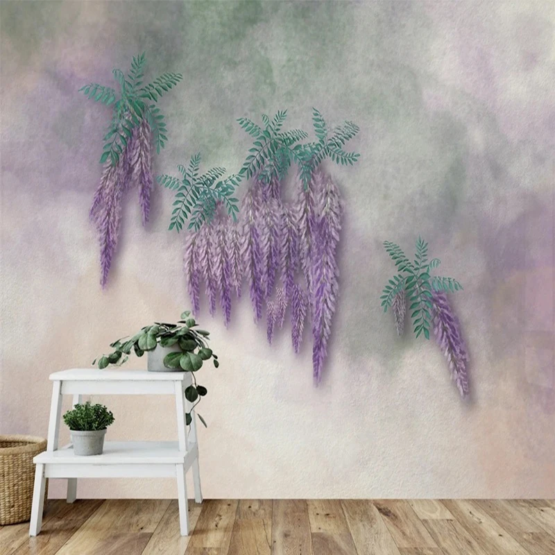 

Modern Purple Floral Hand-Painted Watercolor Wallpaper Custom Size Photo Wall Mural for Living Room Bedroom Kitchen Decor
