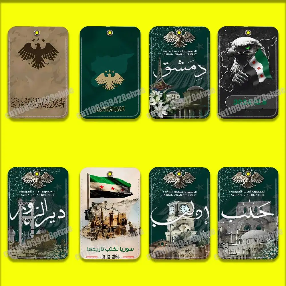 

Syrian Arab Republic Syria Logo Card Holder Cover For ID Clips Credit Bank Campus Sleeves Storage Bag PU Leather Keychain