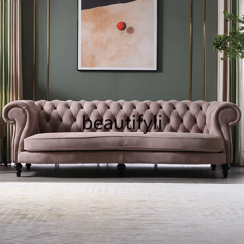 

American light luxury leather sofa three-person imported matte cowhide sofa furniture combination