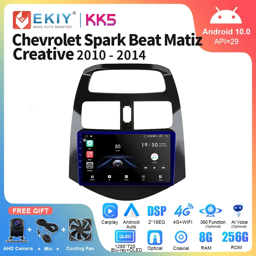 EKIY KK5 Android 10 Car Radio For Chevrolet Spark Beat Matiz Creative 2010 - 2014 Navigation GPS Multimedia Video Player 8G+128G