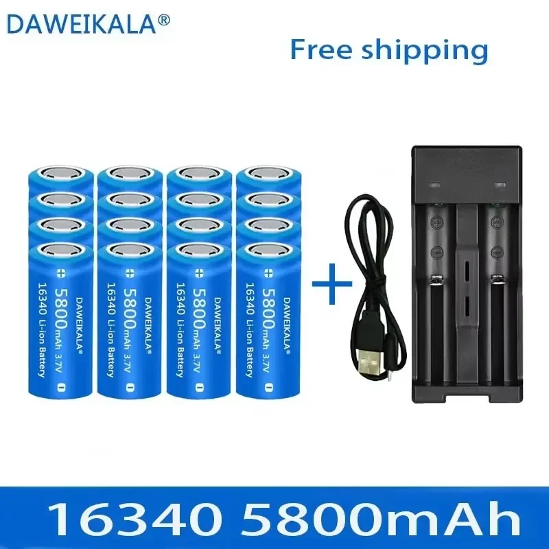 5800mAh rechargeable 3.7V Li-ion 16340 batteries CR123A battery for LED flashlight wall charger, travel for 16340 CR123A battery