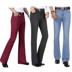 Pantalones acampanados elásticos de cintura media para hombre, pantalones vaqueros ajustados a la moda, primavera y otoño