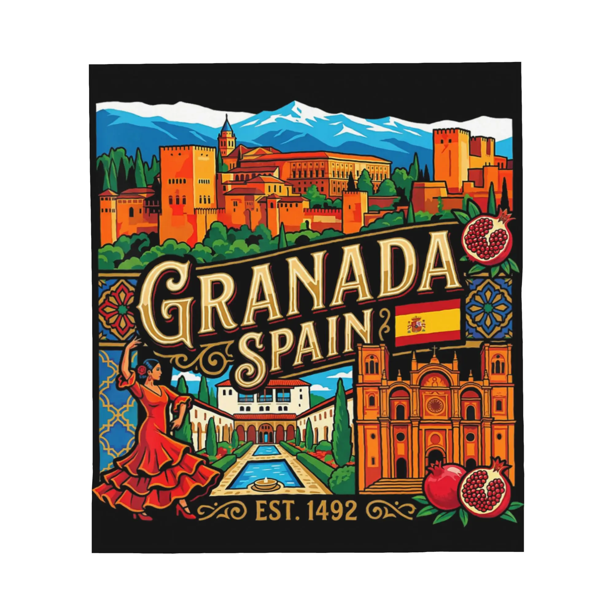 1PC Granada Espana Viaje Souvenir City Gift Winter Blankets for Adults Bedding Home Interior Sofa Knee