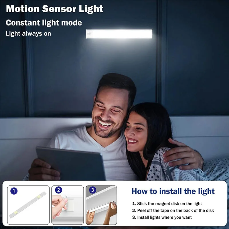 مستشعر حركة LED ضوء ليلي USB قابل لإعادة الشحن لاسلكي مثبت على الحائط لغرفة النوم والممر والسلالم وإضاءة حماية غرفة النوم