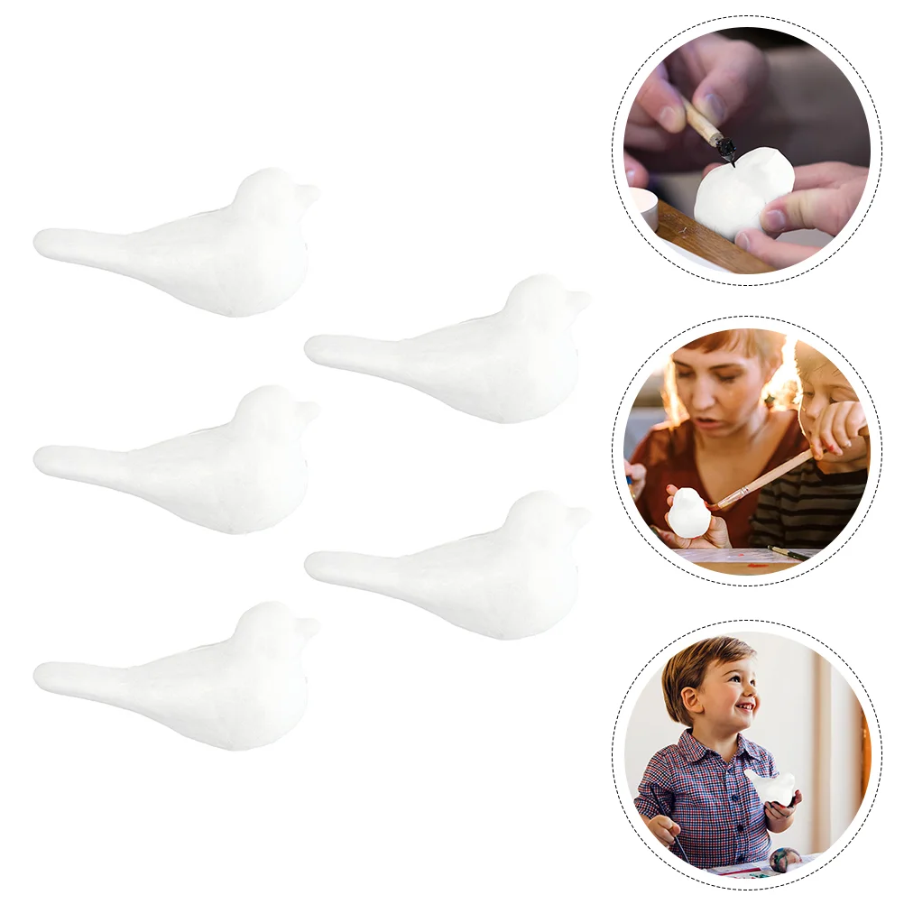 5 Pcs White Body Bird Birds Ornament DIY Model Christmas Foaming Birdie Embryo Shaped Mold Prop Halloween Child