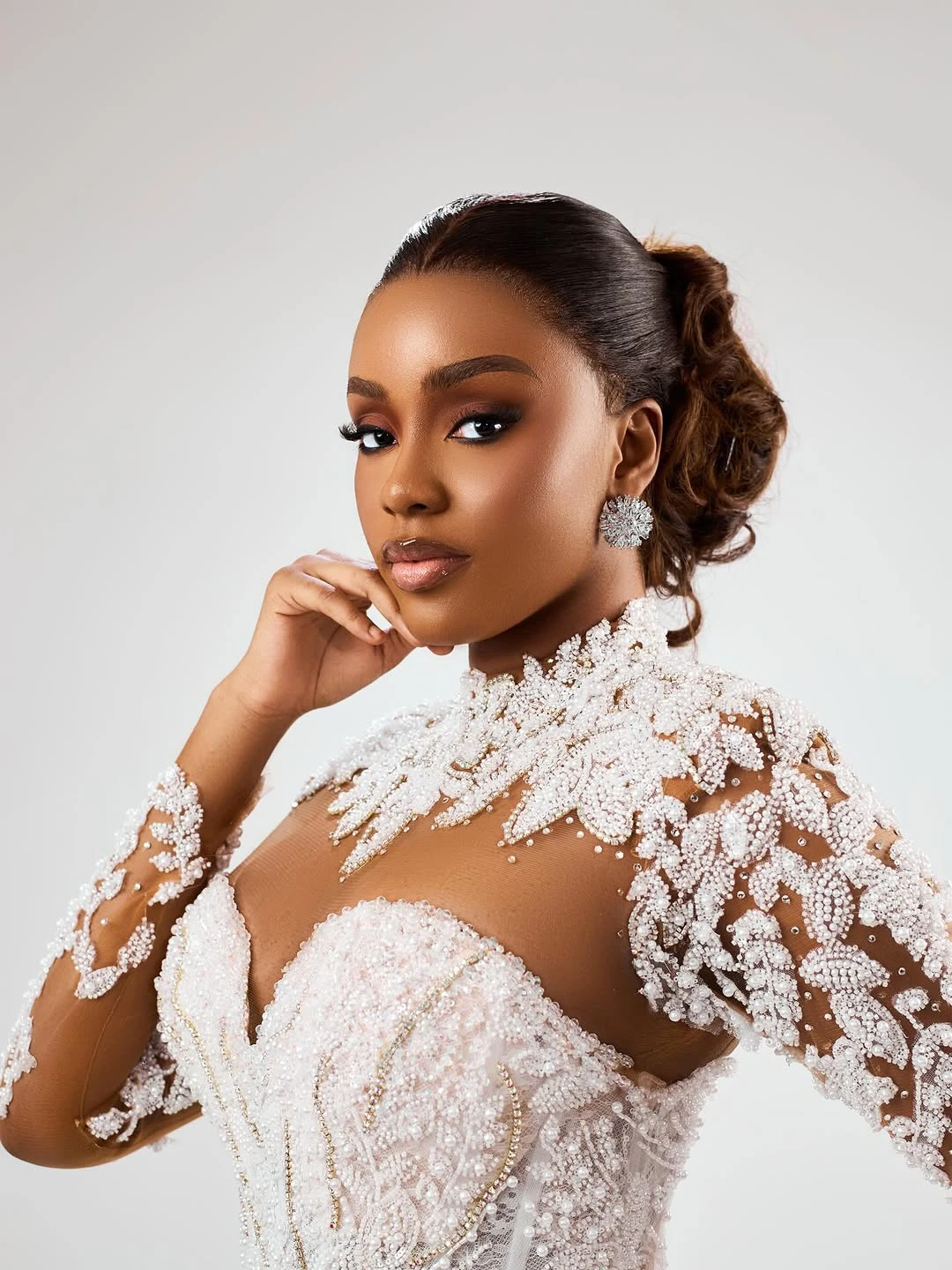 ファッションマーメイドウェディングドレスアップリケビーズブライダルガウンハイカラー長袖スイープトレインドレスカスタムメイドvestidos