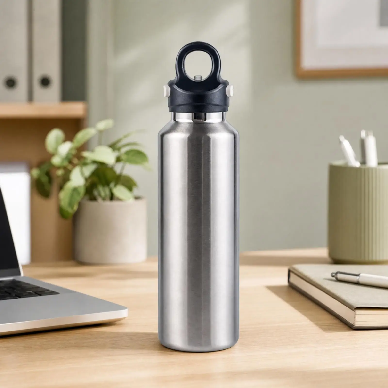600 Ml Insulated Water Bottle Uncoated Insulated Water Bottle with Push-Button Lid Quick-Open Portable for School, Travel