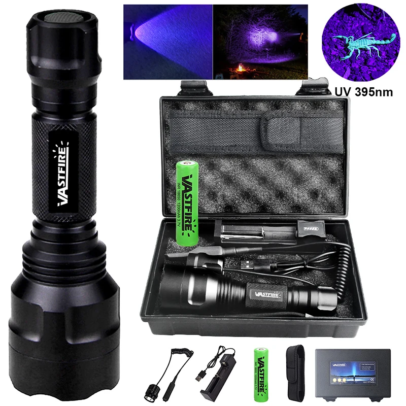 Juego de Linternas LED UV de Alta Potencia 395NM/Luz Azul, Linterna de 1 Modo, Lámpara de Aleación de Aluminio para Acampar, Marcador de Manchas de Orina de Mascotas