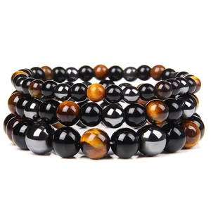 Natural preto obsidiana hematita tigre olho contas pulseiras masculino para proteção de saúde magnética mulher alma jóias pulsera hombre 10 principais vendas obsidiana pulseira - №4