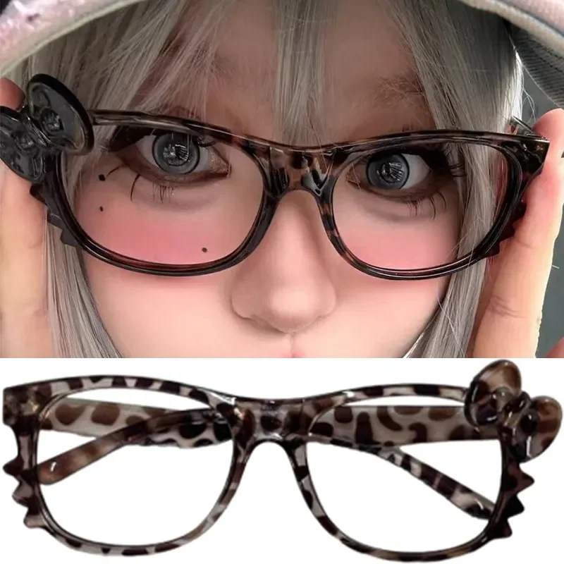 Kawaii Katze Y2K Brillengestell Keine Linsen Anime Retro Brille Leopardenmuster Anti Blaues Licht Rahmen Kitty Foto Requisiten Brillen Geschenke