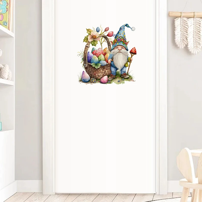 T778#Easter Gnome Floral Wall Sticker Kids Room Background Home Decoration Mural Living Room Wallpaper Funny Decal