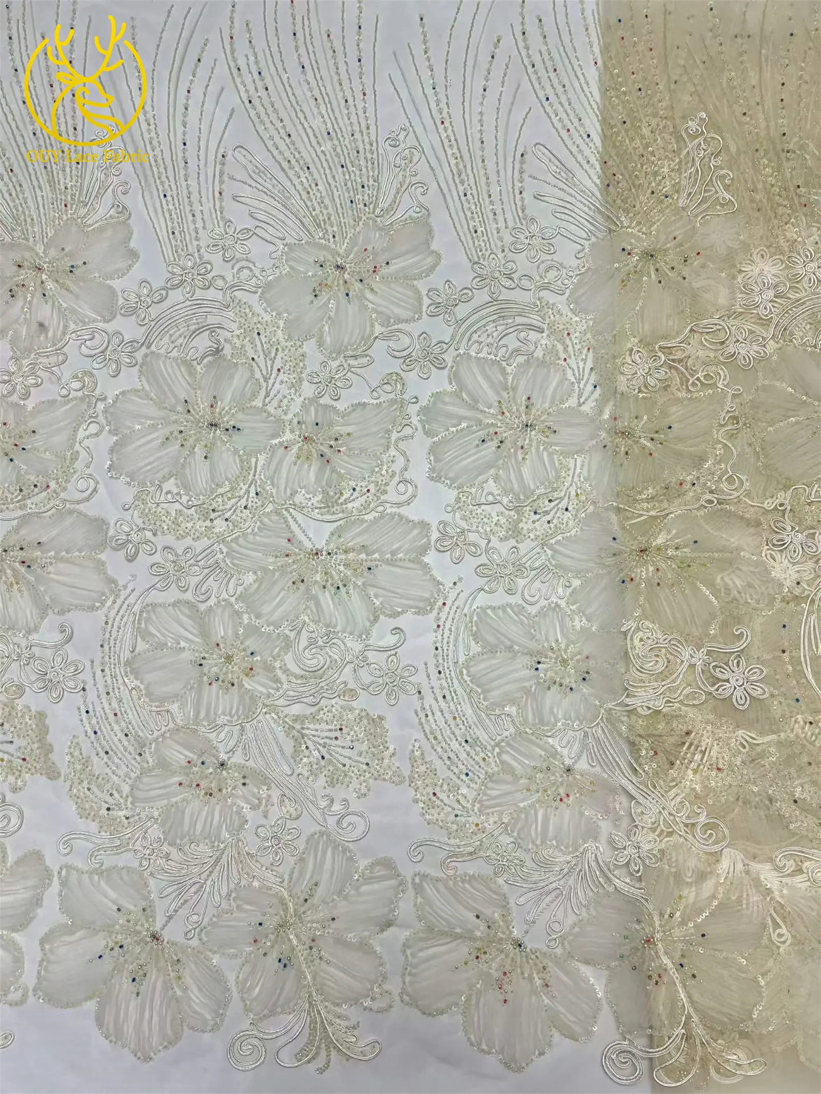 2026 Neuer Stil Nigerianischer Afrikanischer Perlen-Pailletten-Spitzenstoff Hochwertige Französische Tüll-Stickerei-Spitze für Braut Hochzeit Party – Detail 21