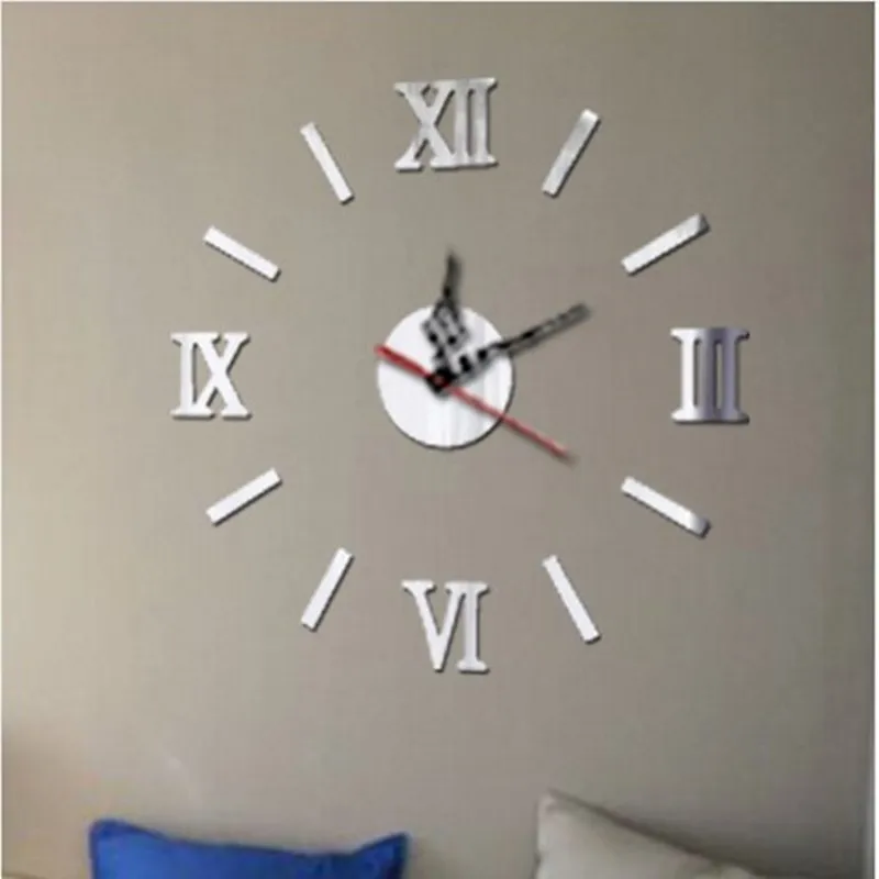 DIY Quartz Clocks sticker 3D wall clock Roman numeral mirror acrylic home wall Self Adhesive Hanging Watch decoration sticker