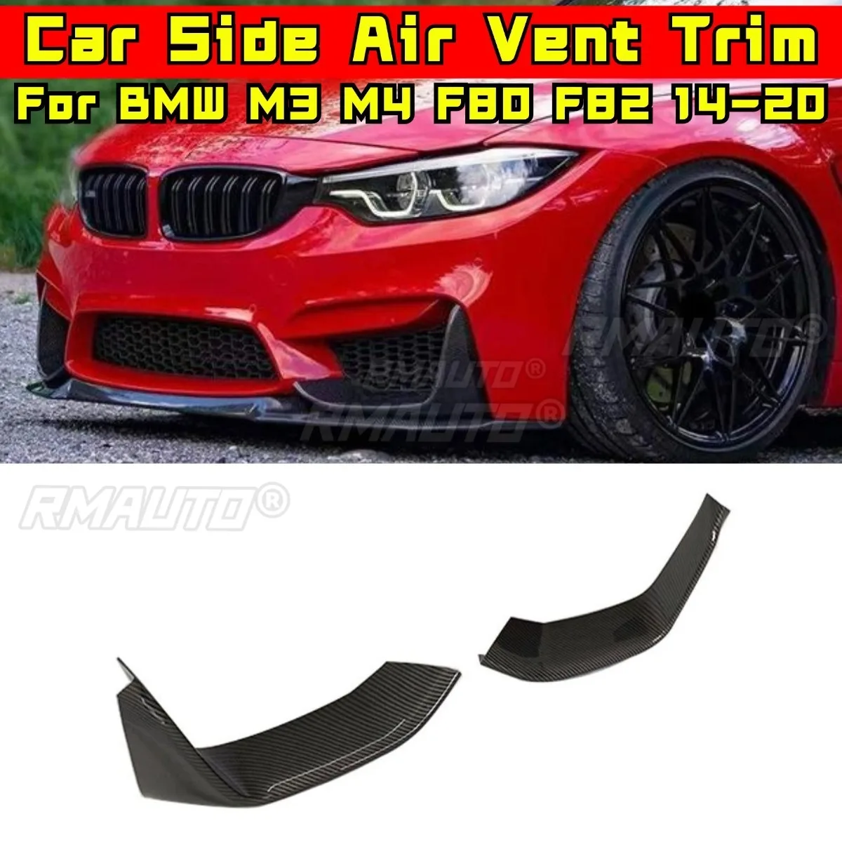 

Car Side Bumper Air Intake Vent Splitter Accessories For BMW M3 M4 F80 F82 2014-2020 Rear Bumper Splitter Cover Air Vent Trim