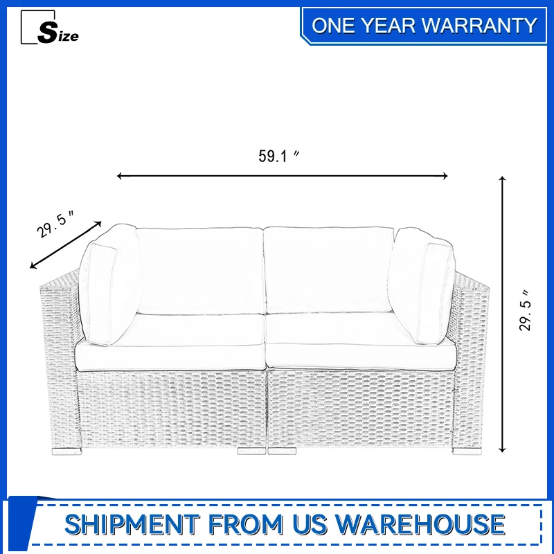 Loveseats Patio Sectional Corner Sofa na każdą pogodę Wiklinowy rattanowy zestaw grubych kanap na zewnątrz