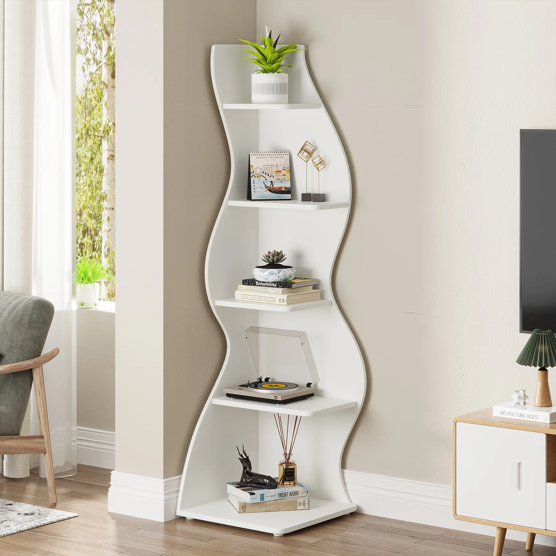 Cross-border corner shelves, bookshelves, living room floor-to-ceiling indoor simple storage, corner cabinets, corner shelves