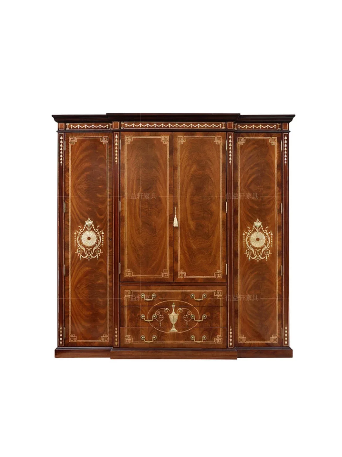 British solid wood wardrobe European luxury storage cabinet four door wardrobe new classical shell furniture