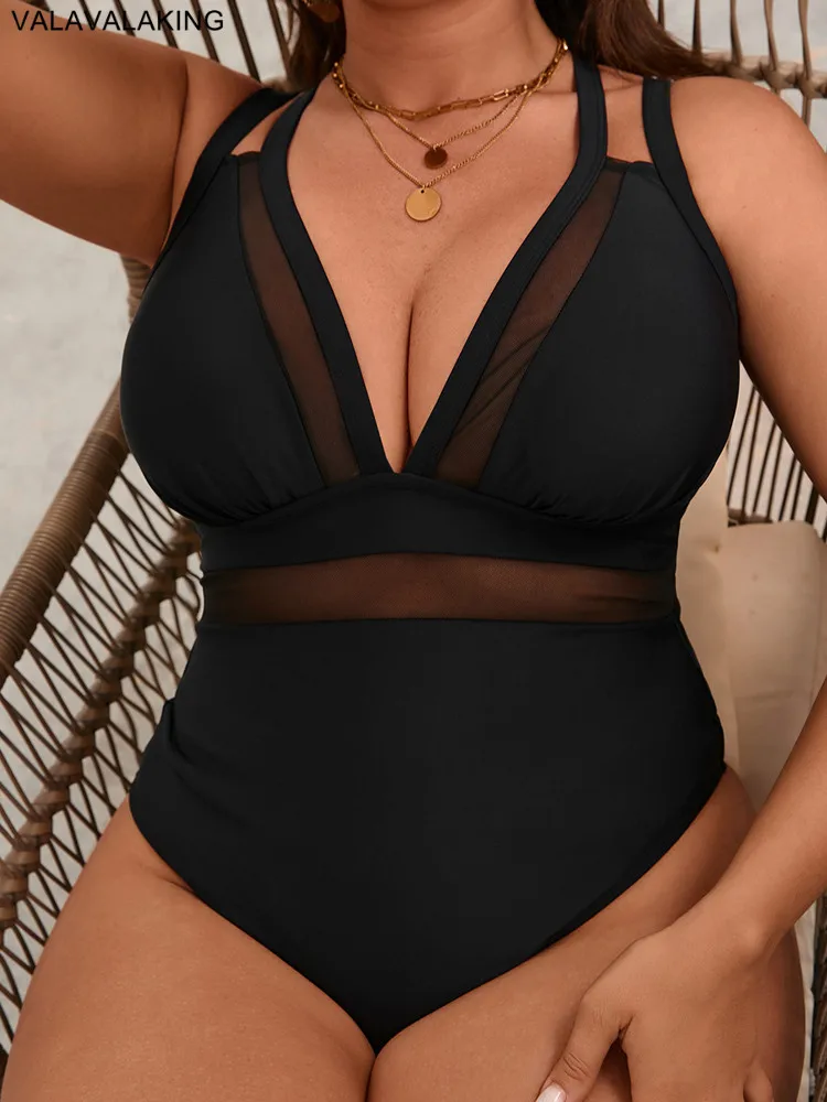 Women Plus Size Mesh One-Piece Swimsuit 3