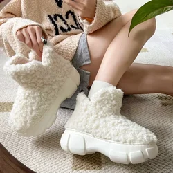 Thickened Plush Fur Warmth Household Snow Boots Cotton Women Slippers Home Boots Simple Solid Color Winter Fluffy Platform Shoes