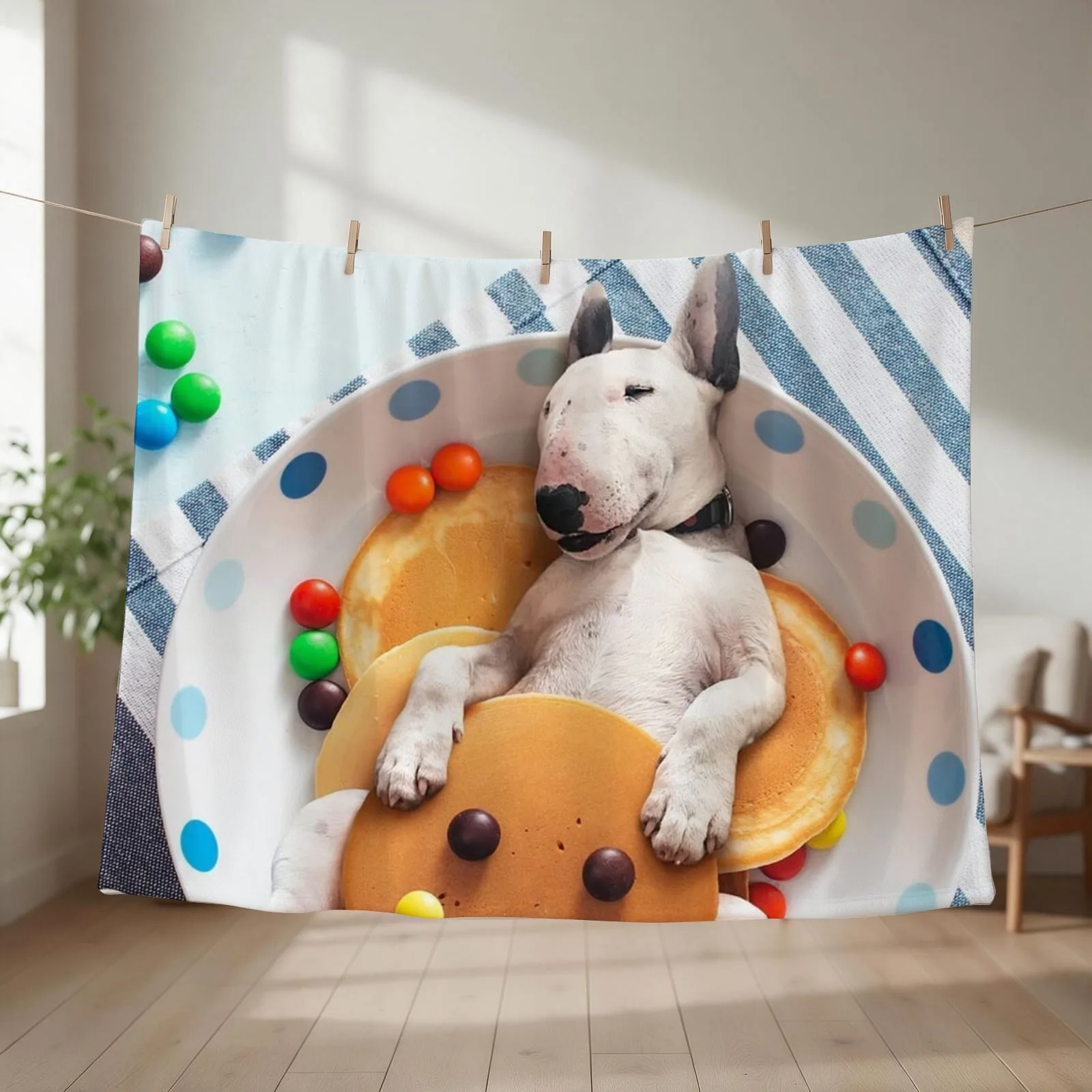 Miniature Bull Terrier Pancakes Throw Blanket couch cozy soft plush fuzzy picnic outdoor blanket