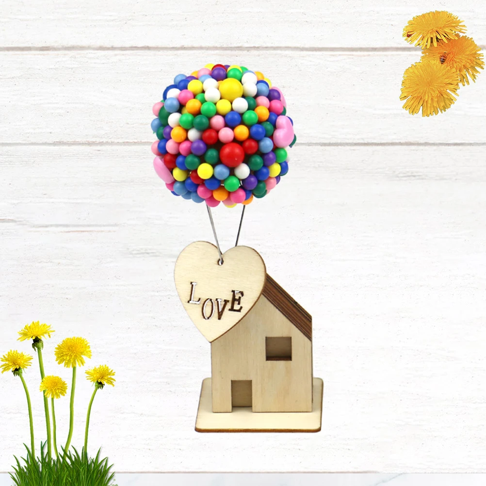 Flying House DIY naments Pink Wood Balloons Decorations Mini Model Gifts Kids Friends Valentine Christmas Birthday Creative