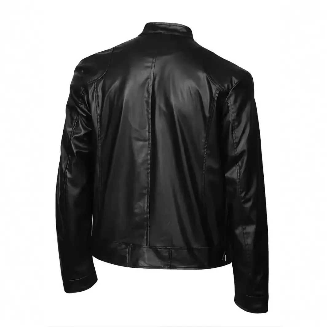 Mens High-quality Locomotive Leather Jacket Fashion Stand-up Collar Punk Leather Jacket Men