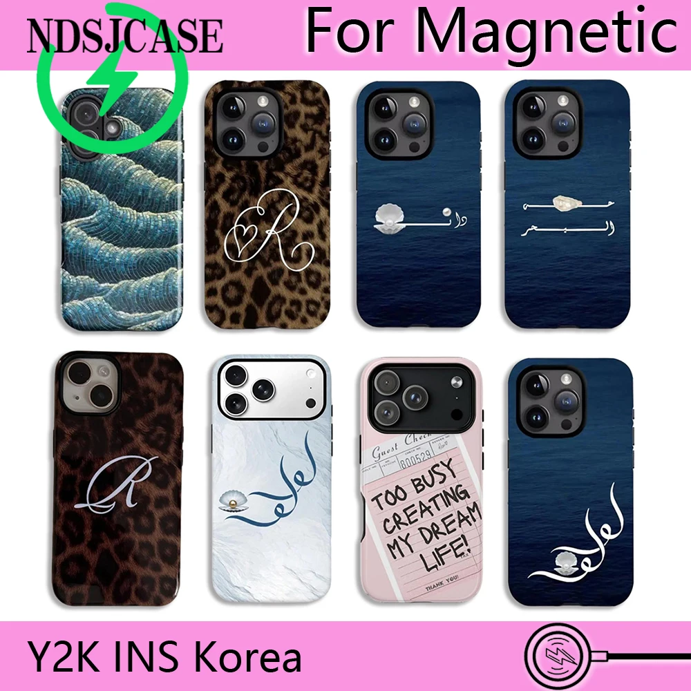 Funda de Teléfono de Lujo Clmj High Tide Trendy Perle para iPhone 17 16 15 14 13 12 11 Pro Max Plus Air, Magnética, de Doble Capa