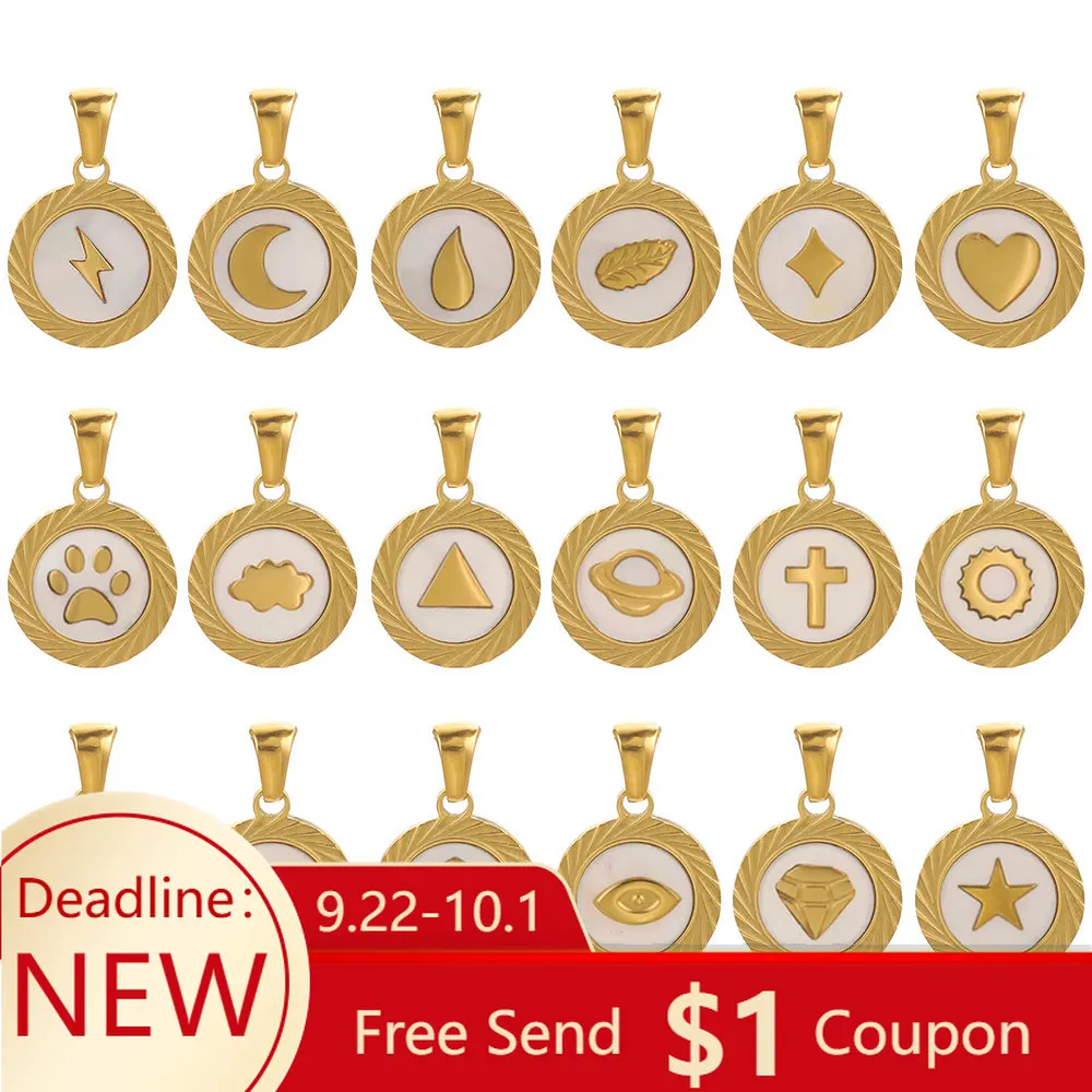 

2pcs Stainless Steel Charms Round Teardrop Leaf Butterfly Evil Eye Gold-plated DIY Necklace Jewelry Making Accessories Wholesale