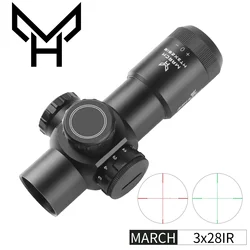 March-mira telescópica óptica fija H3x28IR, mira corta para Rifle de caza, francotirador, pistolas de aire Airsoft, punto rojo con soportes