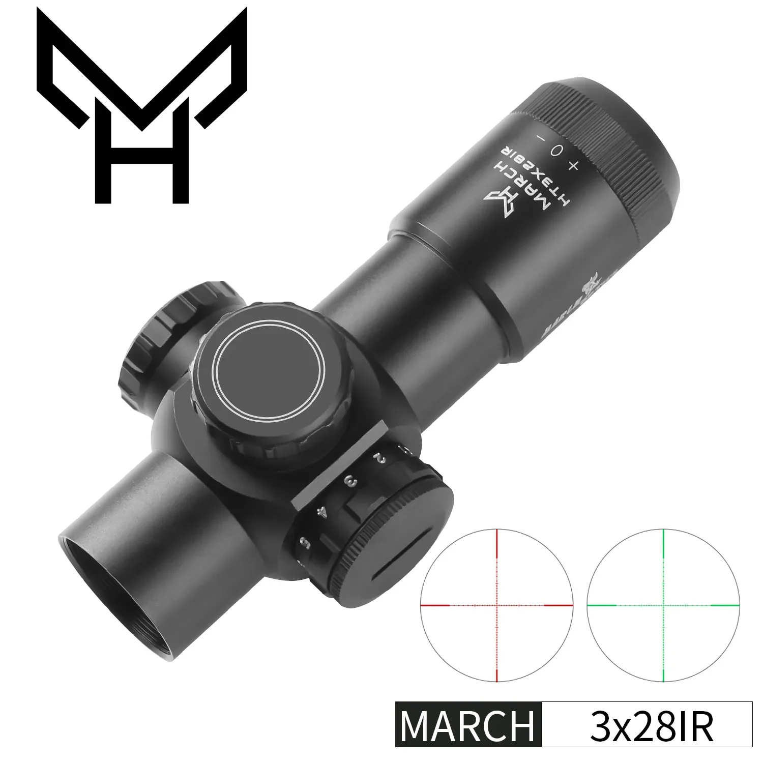 March Fixed Optic Short Riflescope H3x28IR Sight Green Red Rifle Scope for Hunting Sniper Airsoft Air Guns Red Dot With Mounts