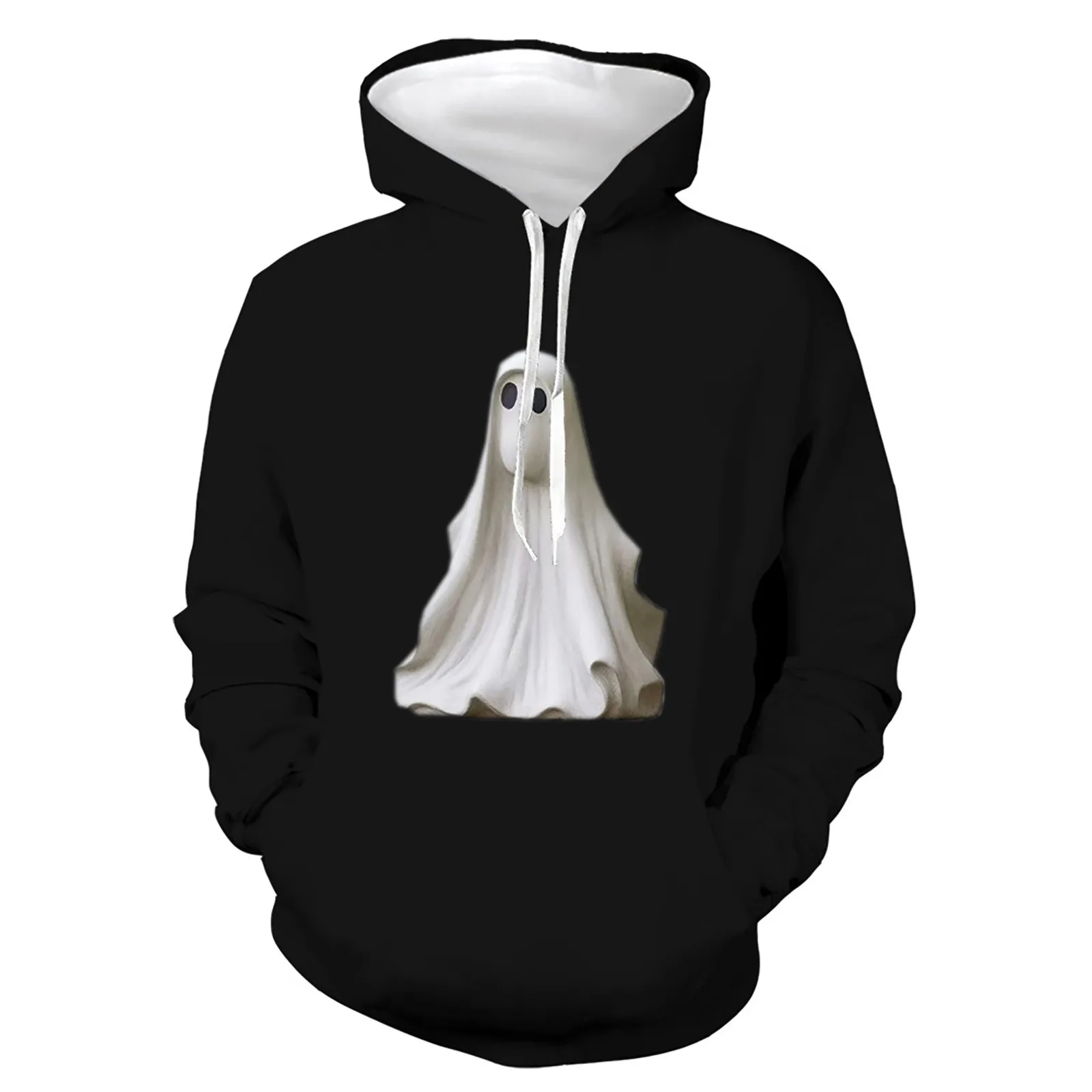 

Halloween Men's Cute Little Ghost Hooded Sweatshirt Men's Autumn and Winter Warm Black 3D Digital Printing Fashion Sweatshirt