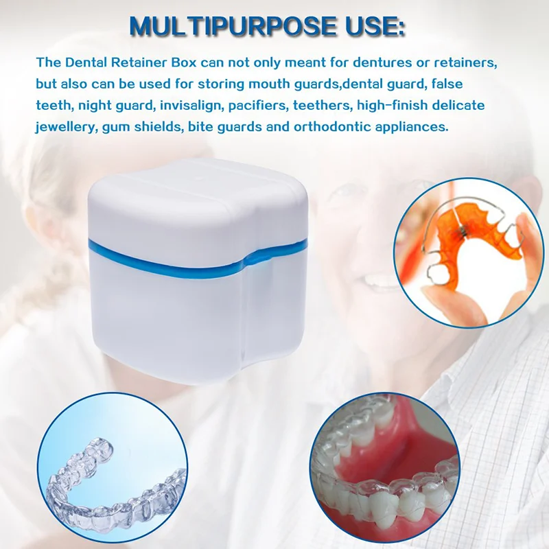 Caixa de dentadura dentária com rede, caixa de armazenamento de dentes falsos, retentor ortodôntico, aparelho protetor bucal, recipiente organizador