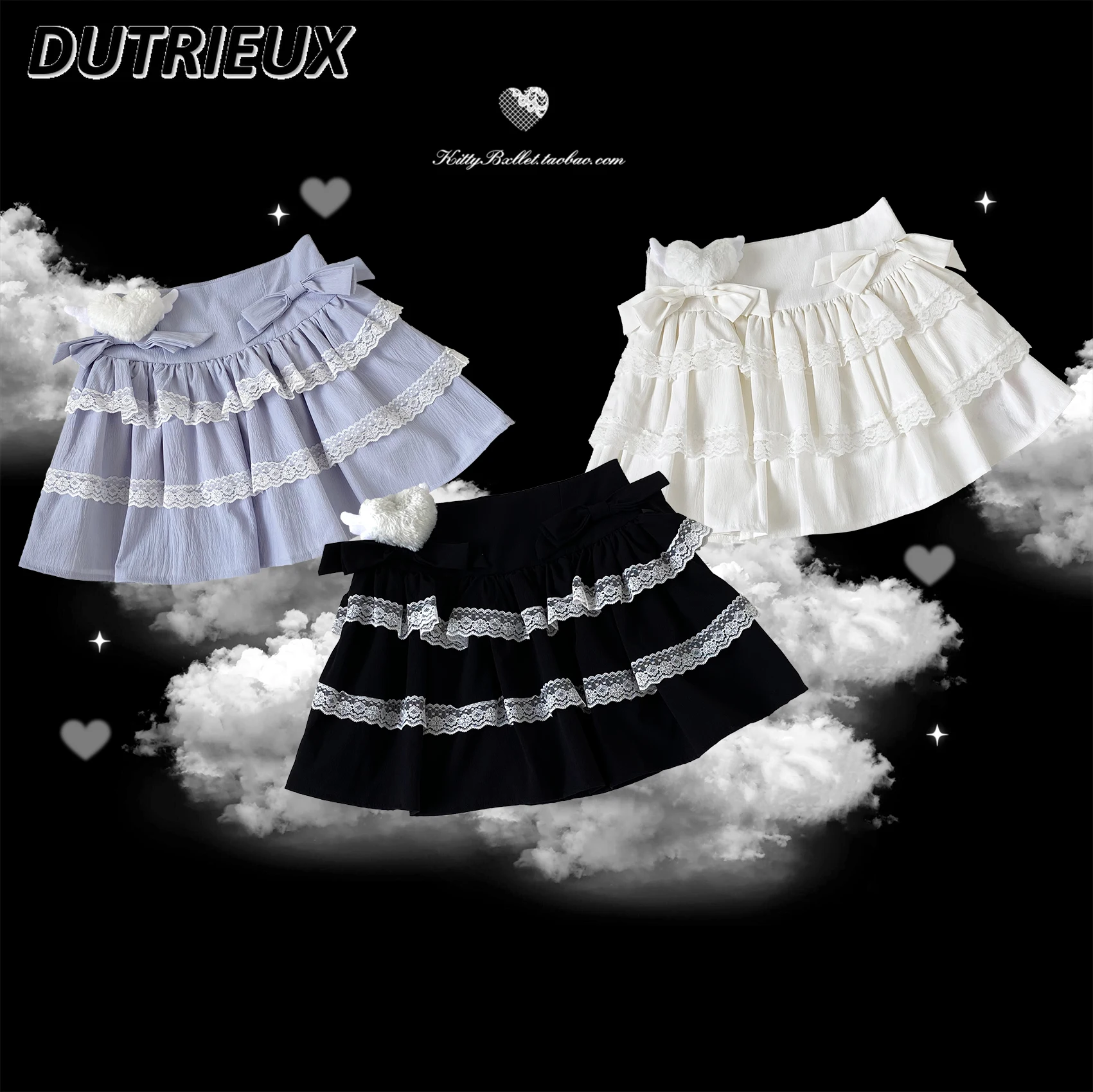 Japanese Style Bow Double Layer Lace Mass Production Short High Waist Skirt Sweet Cute Fashion Women's Skirts Summer Fashion