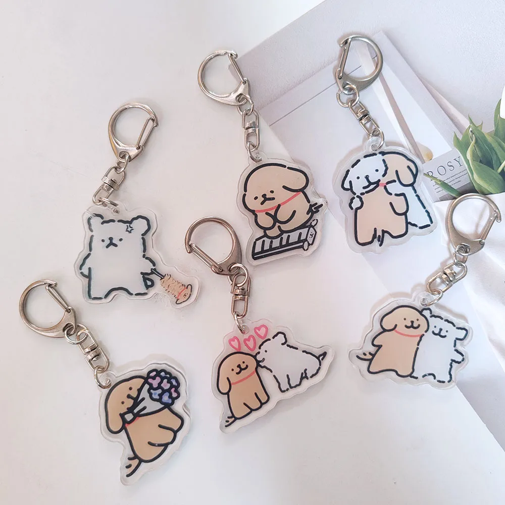 

6pc Cute Acrylic Cartoon Dog Key Chain Car KeyRing Bag Pendant Art Course Souvenir Women Child Party Favors Gift for Lover