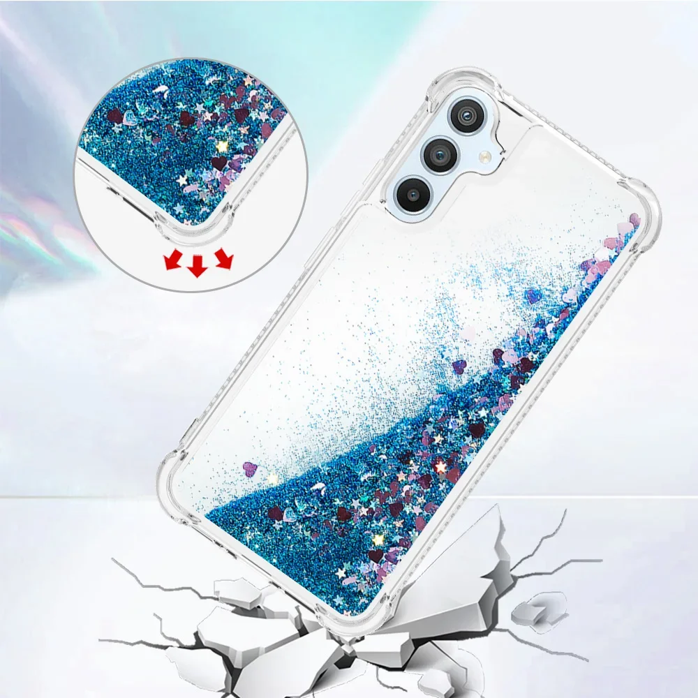 Glitter Case for Samsung Galaxy A13 A23 A33 A53 A73 A12 A22 A32 A52S M13 Cases Clear Bright Dynamic Liquid Quicksand Phone Cover