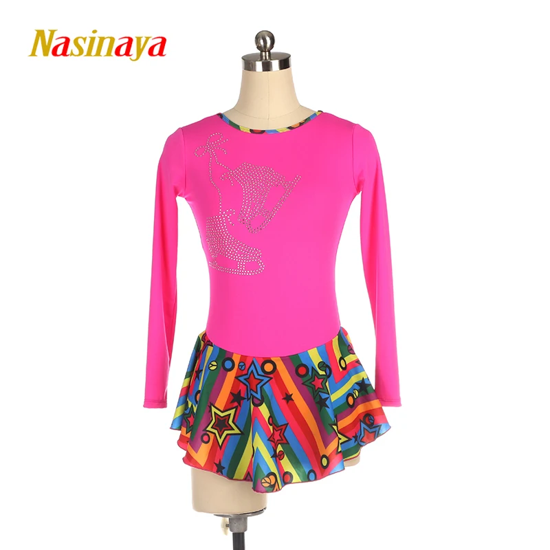 nasinaya-figure-skating-competition-training-women's-children's-rhythmic-gymnastics-performance-colorful-dress-rose-red