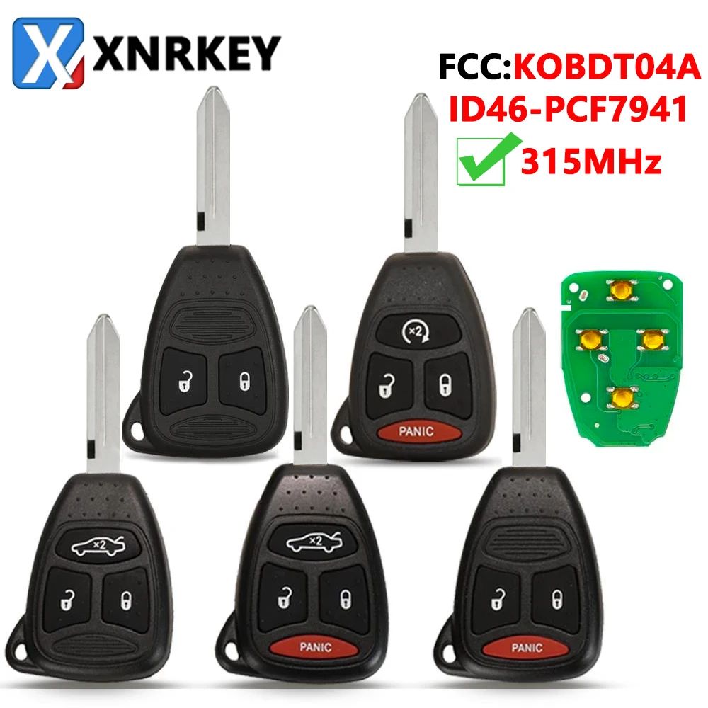 

XNRKEY Remote Car key 3/4 Button for Dodge Chrysler Jeep Dakota Durango Charger 300 Aspen Grand Cherokee 315mhz KOBDT04A Key