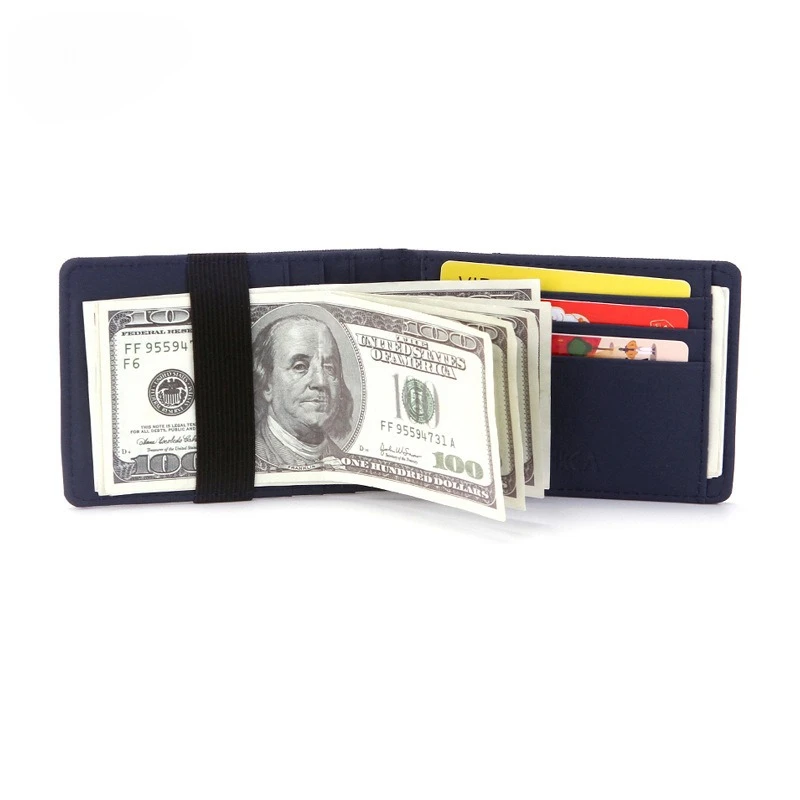 

Men RFID Blocking Leather Wallet Slim Card Holder Cash Band Korean Fashion PU Cross Grain Card Case Money Clip mens wallet