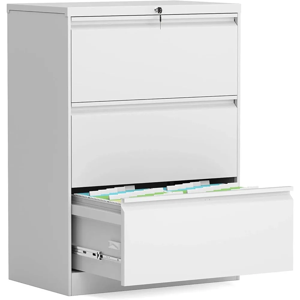 

3 Drawer Home & Office Steel File Cabinet, Lateral Filing Storage, 35", White