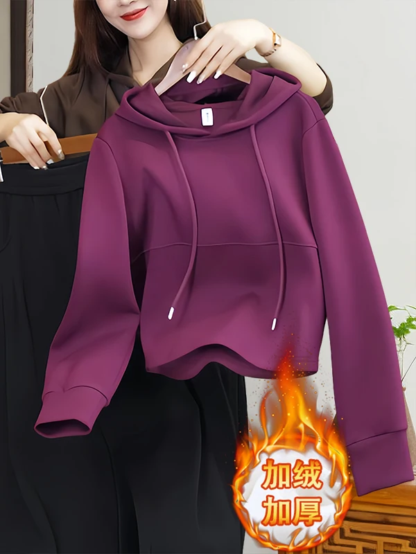 

Women's Pure Cotton Fleece Hoodie Long Sleeve Spring Autumn Fashionable Stylish Small Size Base Layer Top Organic Cotton