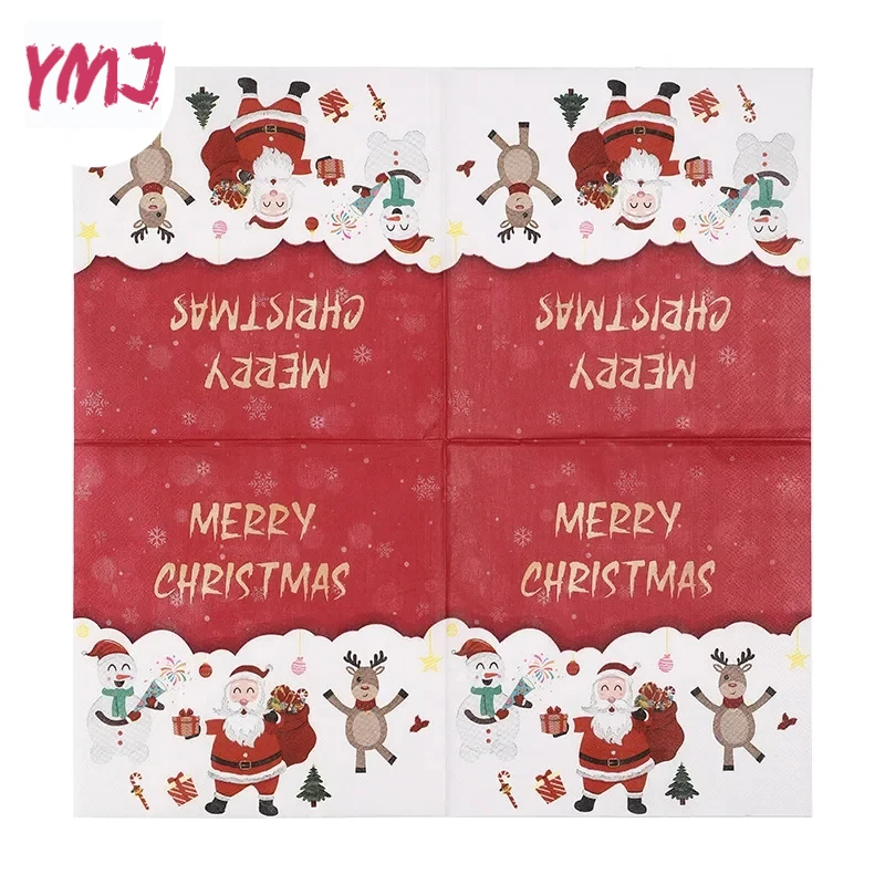 Christmas Party Decoration Paper Cartoon Christmas Elements Printed Napkins Red White Paper Placemats 2-Ply 10/20pcs 33*33cm