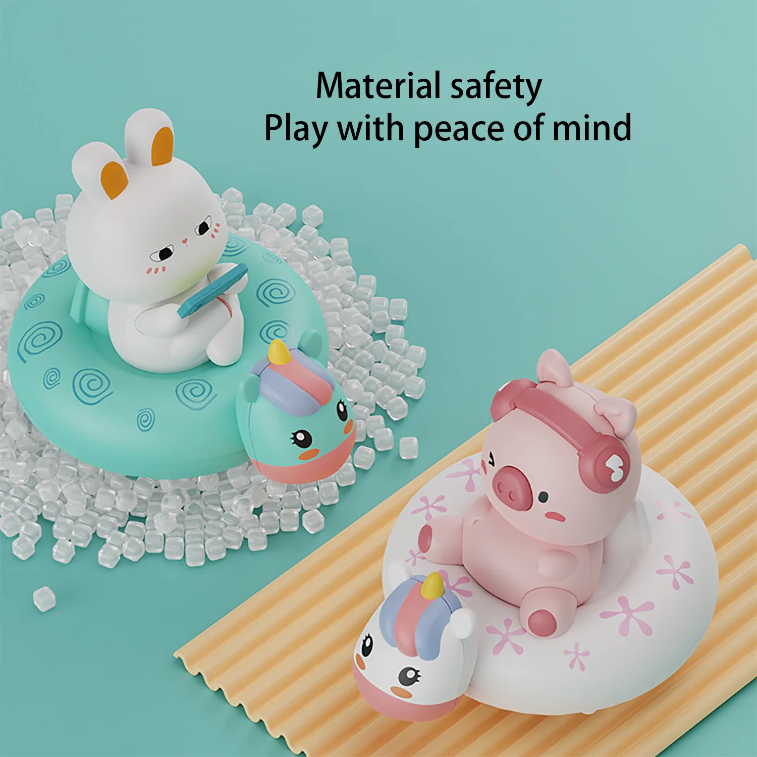 Children\'s Water Playing Chain Rabbit Cute Pig Swimming Circle Clockwork Rowing Baby Bathroom Shower Interactive Toy