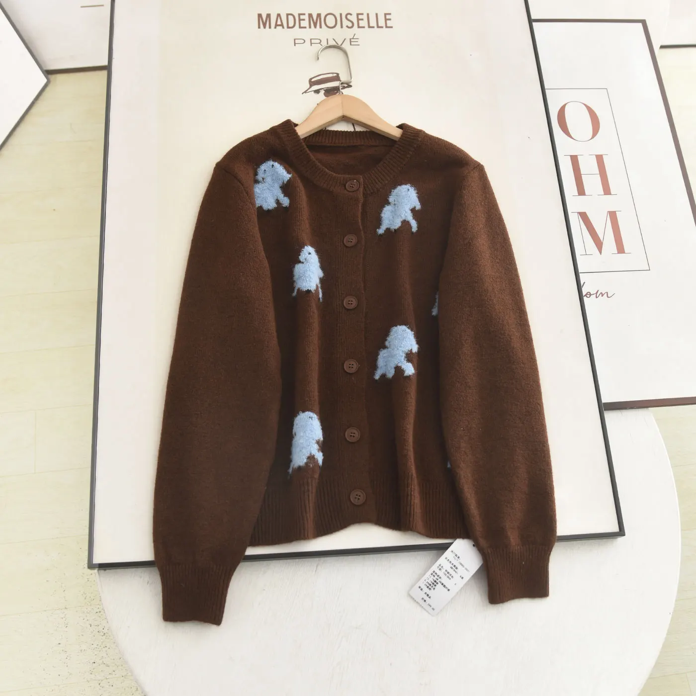 

Ele round Ne Knitted Sweater Coat with Small eep Embroidery Design Versatile Agel Winter 2025 Women's Faion