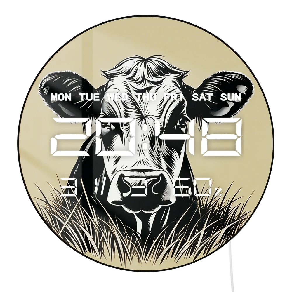 

Электронные настенные часы в виде коровы для декора фермерского дома, светодиодные цифровые часы с таймером 12/24 часов, календарем, датой и температурой