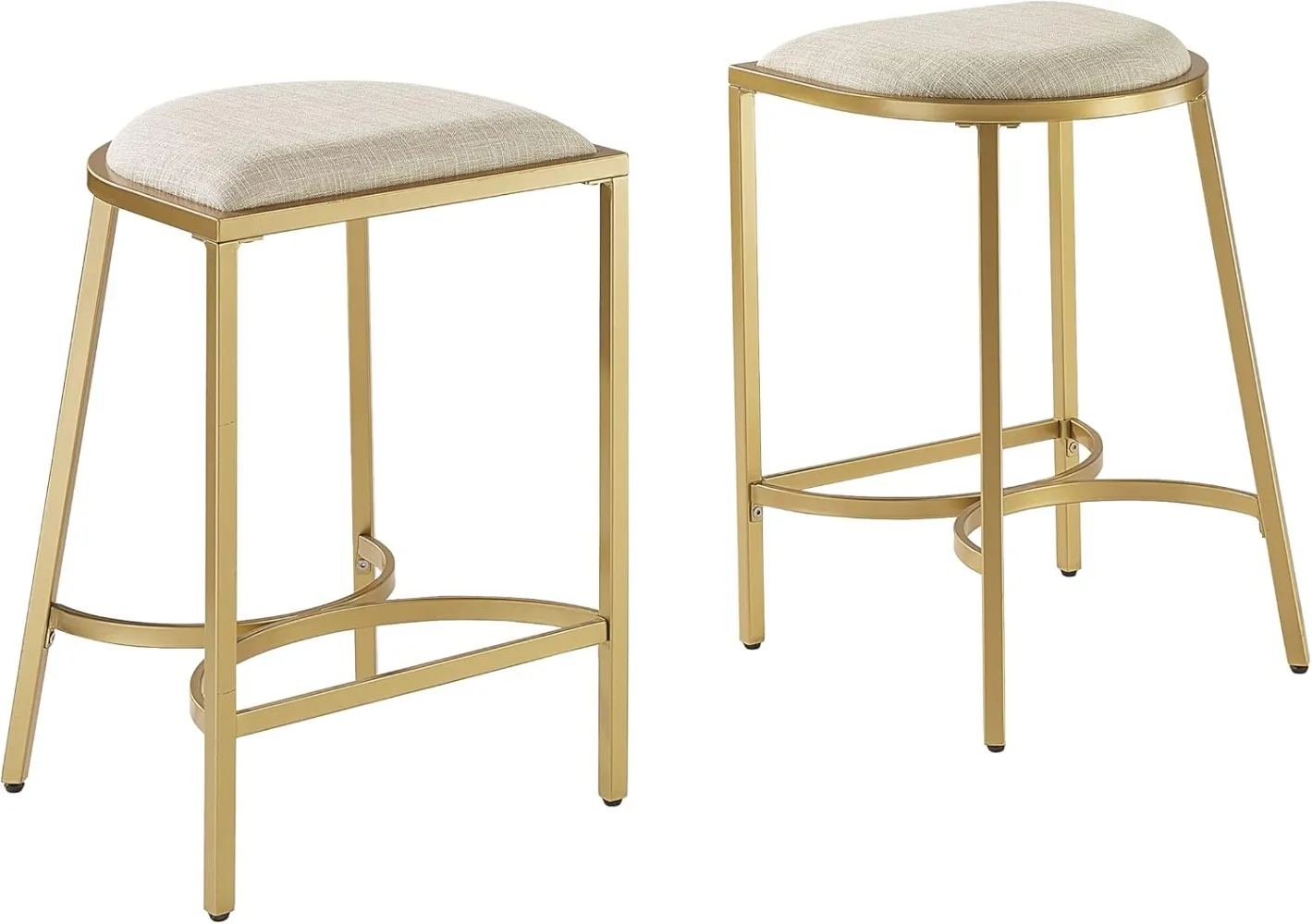 Upholstered Seat Counter Height Bar Stools Set of 2, Oatmeal/Gold