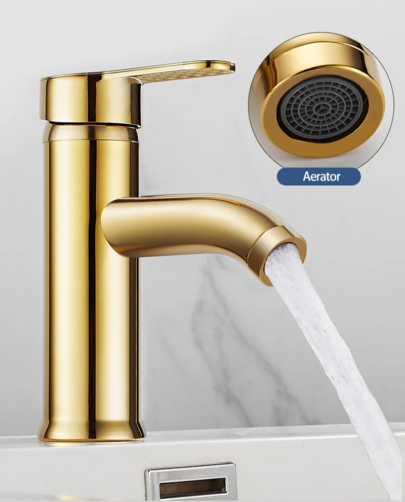 

Luxury Golden Bathroom Basin Faucet Single Handle Deck Mounted Hot And Cold Mixer Sink Tap Modern Lavatory Vanity Water Tapware