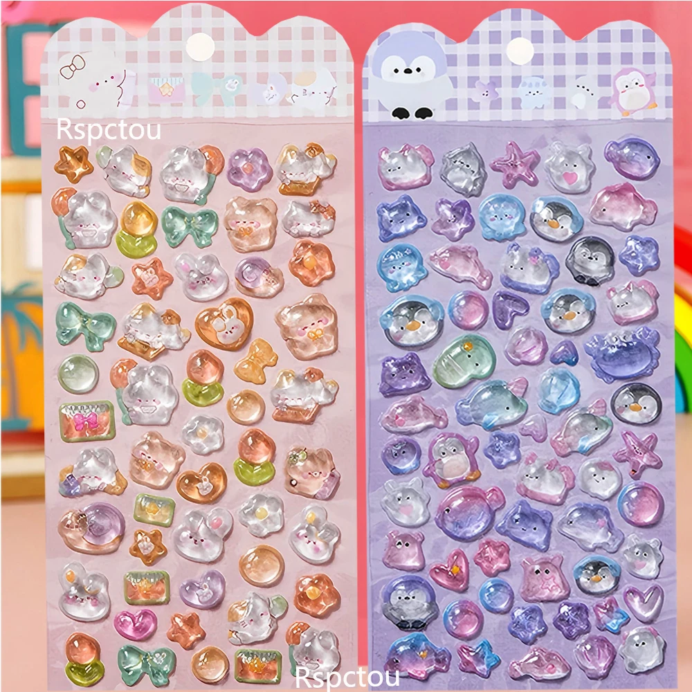 6 stuks grappige schattige dieren cartoon 3D reliëf kristalstickers DIY laptop telefoon waterfles creatieve driedimensionale stickers speelgoed