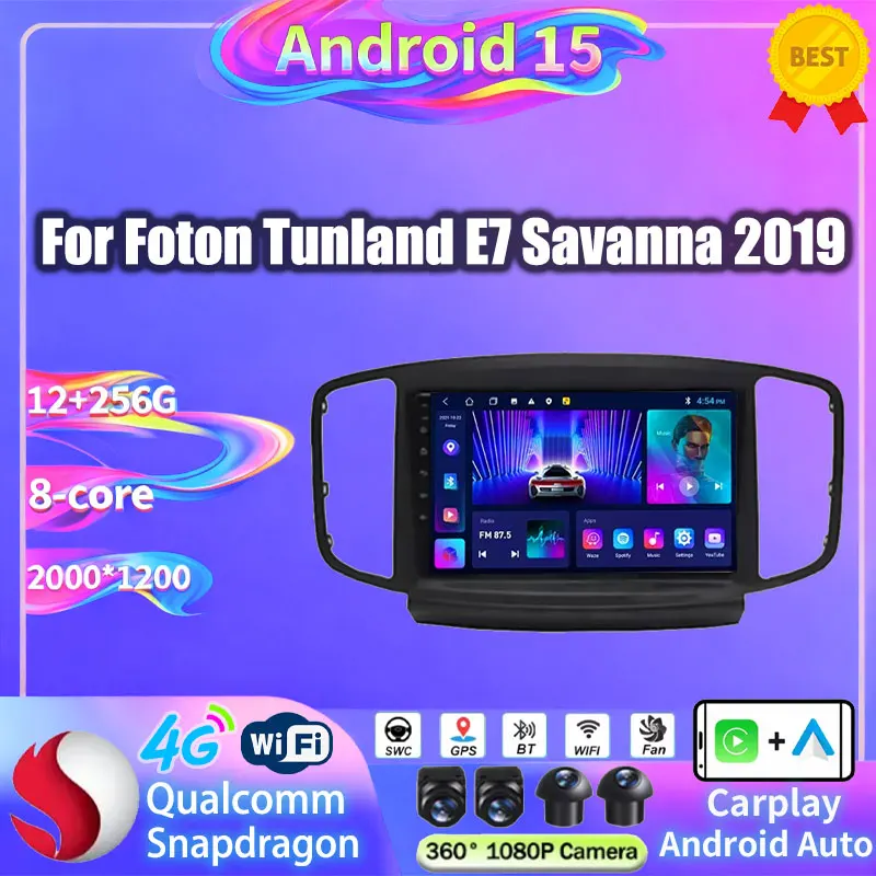 Radio para Auto Android 15 para Foton Tunland E7 Savanna 2019, Carplay Inalámbrico, Auto QLED, BT, NAVI, Reproductor Multimedia de Video, Unidad Principal 2Din