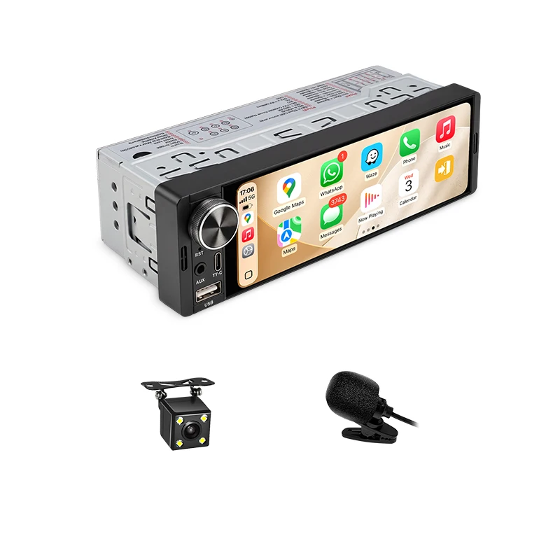 AINAVI Kabelloses CarPlay Android Auto Universal 1 Din 6,36 Zoll HD IPS Touchscreen 1280*480 Autoradio MP5 Multimedia-Videoplayer BT 5.0 FM TF MIC AUX USB Typ-C SWC Rückfahrkamera Autoradio